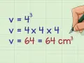 Calcul de l'aire d'un cube : V = 4³ = 4x4x4 = 64 cm³.