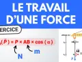 La formule du travail d'une force est expliquée avec un exercice montrant une grue. W = P × AB × cos(α).