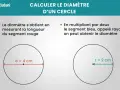 Deux cercles illustrent comment calculer la circonférence en diamètre. Un segment rouge de 4 cm représente le diamètre, tandis qu'un segment bleu de 2 cm est le rayon.