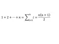 La formule de la somme des n premiers entiers, utilisant le symbole sigma (sommation) en maths : 1+2+...+n = Σ(i=1 à n) i = n(n+1)/2.