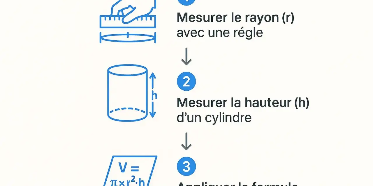 Calculer le volume cylindre en litre : mesurer rayon et hauteur, puis appliquer la formule V = πr²h.