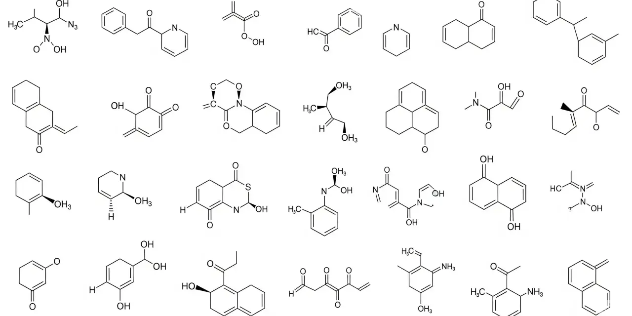 Diverses structures chimiques, illustrant la complexité de la famille fonctionnelle chimie.
