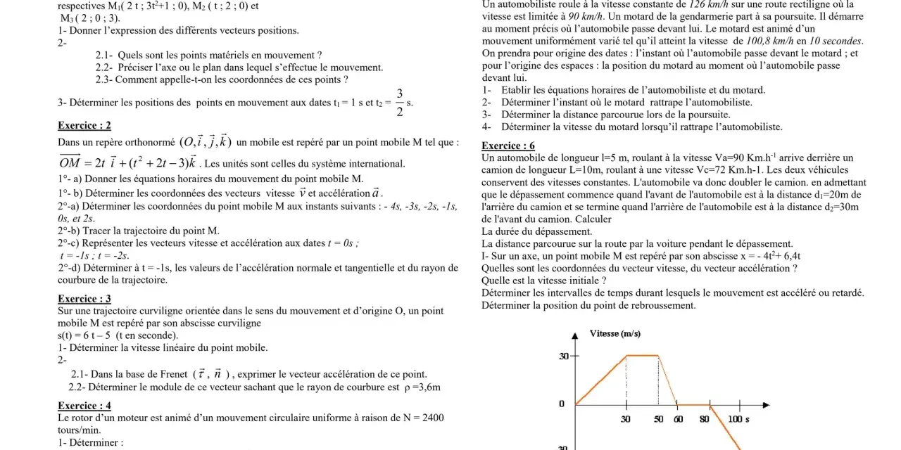 Trajectoire curviligne d'un point mobile M, dont l'abscisse s(t) est donnée. Calcul de la vitesse linéaire.