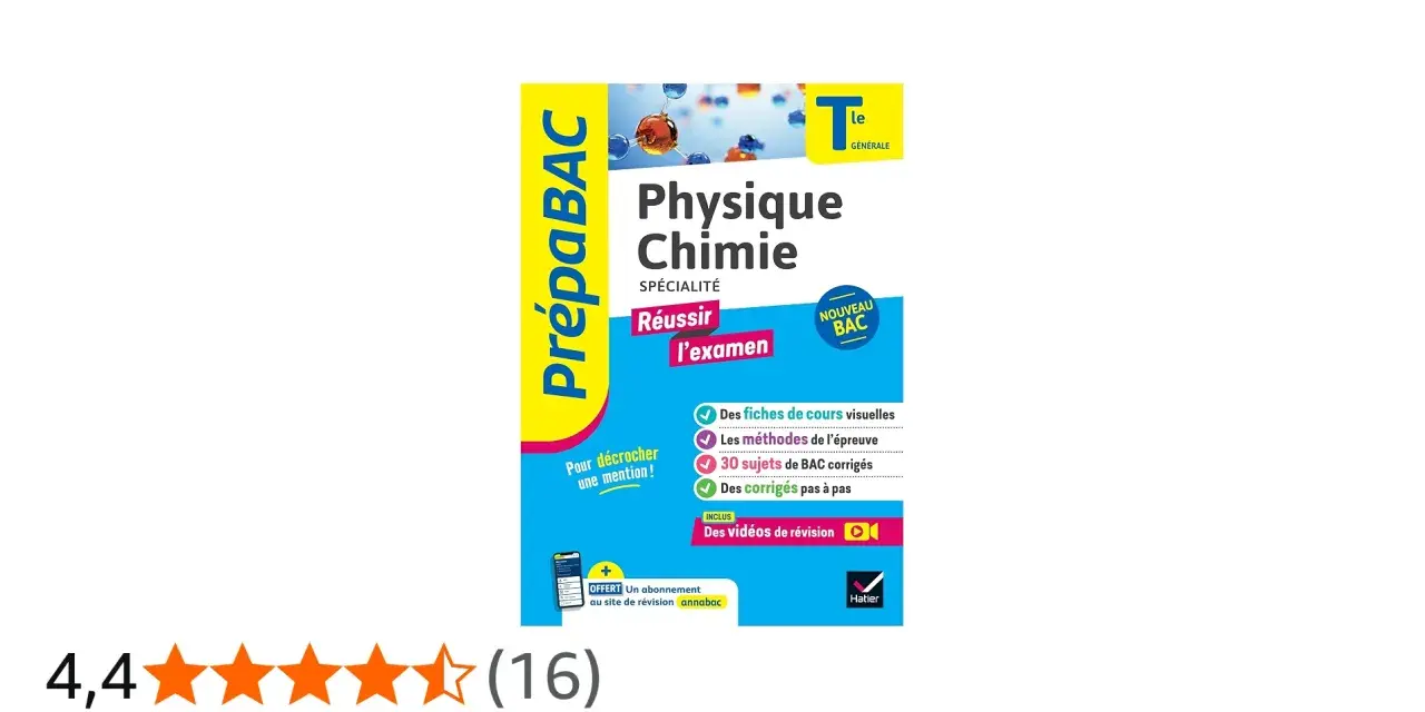 Manuel "PrépaBAC Physique Chimie" pour réussir l'examen, avec fiches, méthodes, sujets corrigés et vidéos. Idéal pour le bac physique chimie 2026.