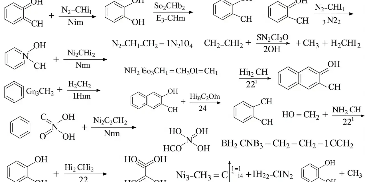Diverses réactions chimiques, dont une équation de combustion, montrant des molécules organiques et des réactifs.