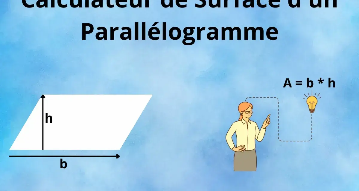 Illustration expliquant comment calculer l'aire d'un parallélogramme : base (b) multipliée par la hauteur (h).