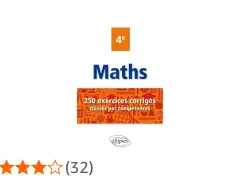 Couvercle de livre "Maths 4e" avec 250 exercices corrigés classés par compétences. Idéal pour l'exercice 4eme maths.