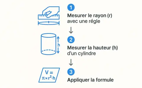 Calculer le volume cylindre en litre : mesurer rayon et hauteur, puis appliquer la formule V = πr²h.