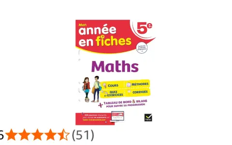 Livre "Mon année en fiches Maths 5ème" avec cours, méthodes, quiz et corrigés pour suivre sa progression.