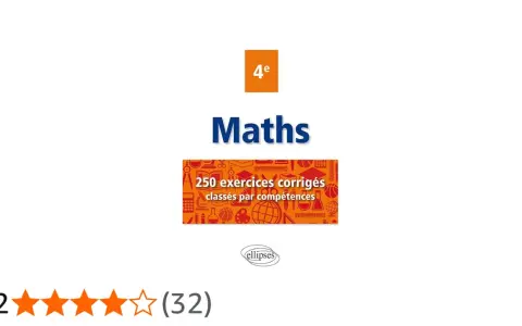 Couvercle de livre "Maths 4e" avec 250 exercices corrigés classés par compétences. Idéal pour l'exercice 4eme maths.