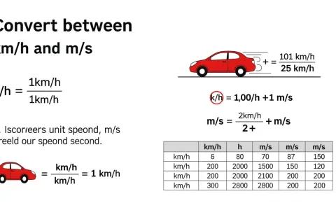 Explication du calcul km/h et m/s avec des formules et un tableau de conversion.