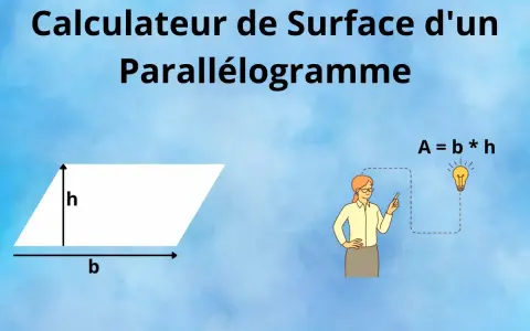 Illustration expliquant comment calculer l'aire d'un parallélogramme : base (b) multipliée par la hauteur (h).