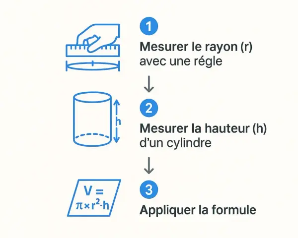 Calculer le volume cylindre en litre : mesurer rayon et hauteur, puis appliquer la formule V = πr²h.