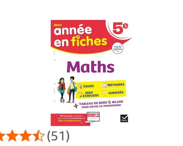Livre "Mon année en fiches Maths 5ème" avec cours, méthodes, quiz et corrigés pour suivre sa progression.