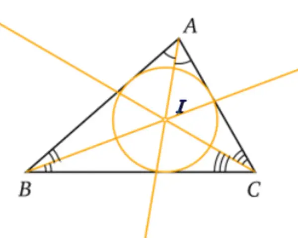 Triangle ABC avec un cercle passant par ses sommets. Les médiatrices se coupent en I, illustrant la définition du cercle circonscrit.