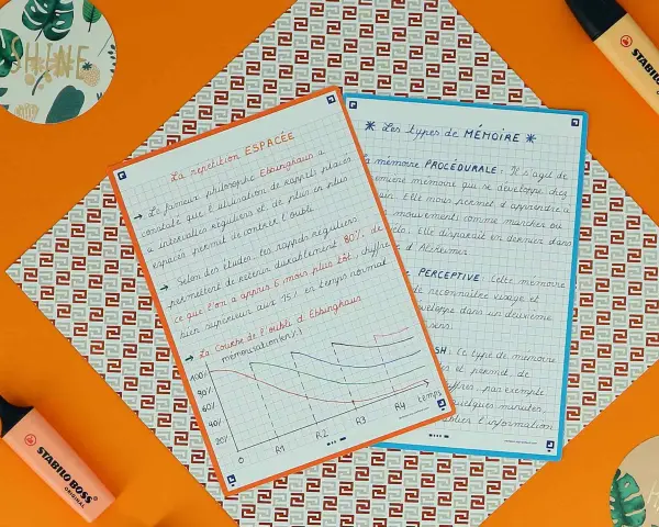 Fiche révision 4ème à imprimer gratuit : notes sur la mémoire, la répétition espacée et les types de mémoire.