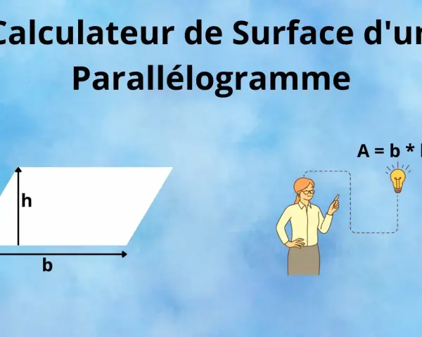 Illustration expliquant comment calculer l'aire d'un parallélogramme : base (b) multipliée par la hauteur (h).