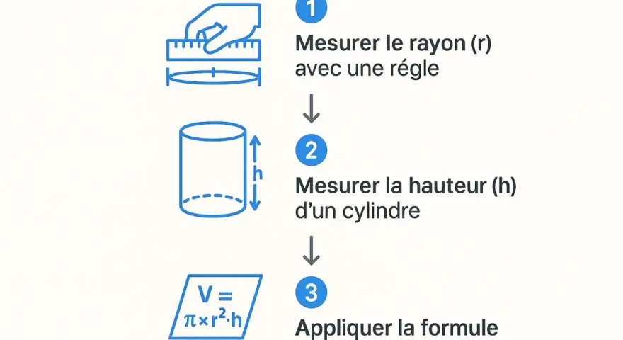 Calculer le volume cylindre en litre : mesurer rayon et hauteur, puis appliquer la formule V = πr²h.