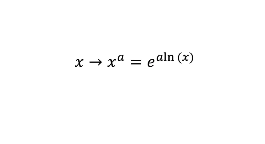La formule dérivée puissance montre que x à la puissance a est égal à e élevé à la puissance a fois le logarithme naturel de x.