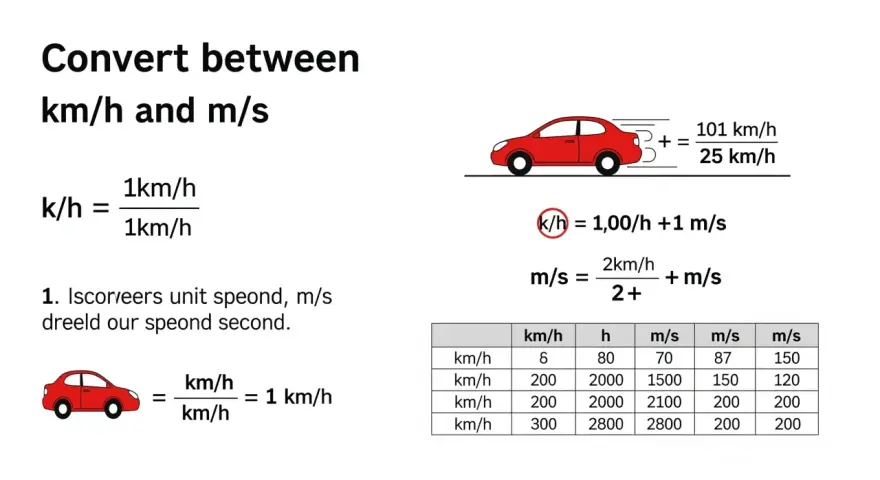 Explication du calcul km/h et m/s avec des formules et un tableau de conversion.