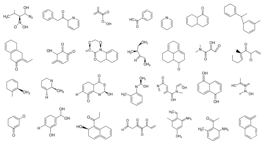 Diverses structures chimiques, illustrant la complexité de la famille fonctionnelle chimie.