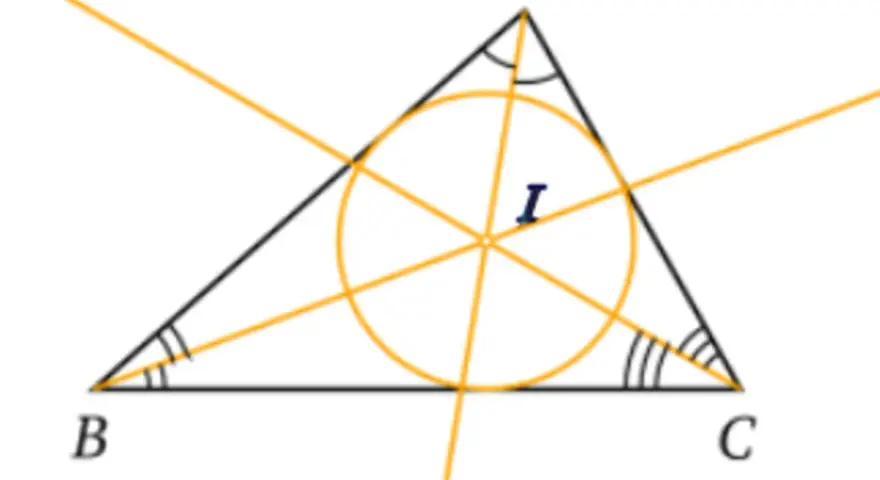 Triangle ABC avec un cercle passant par ses sommets. Les médiatrices se coupent en I, illustrant la définition du cercle circonscrit.
