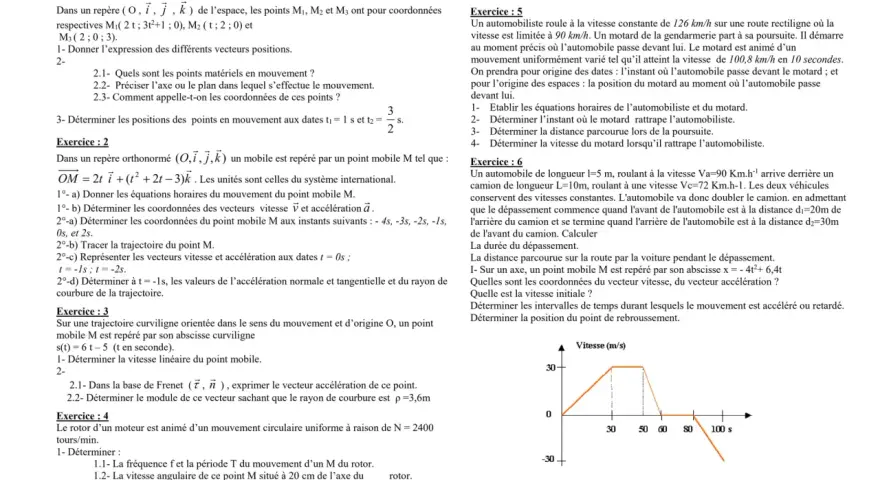 Trajectoire curviligne d'un point mobile M, dont l'abscisse s(t) est donnée. Calcul de la vitesse linéaire.