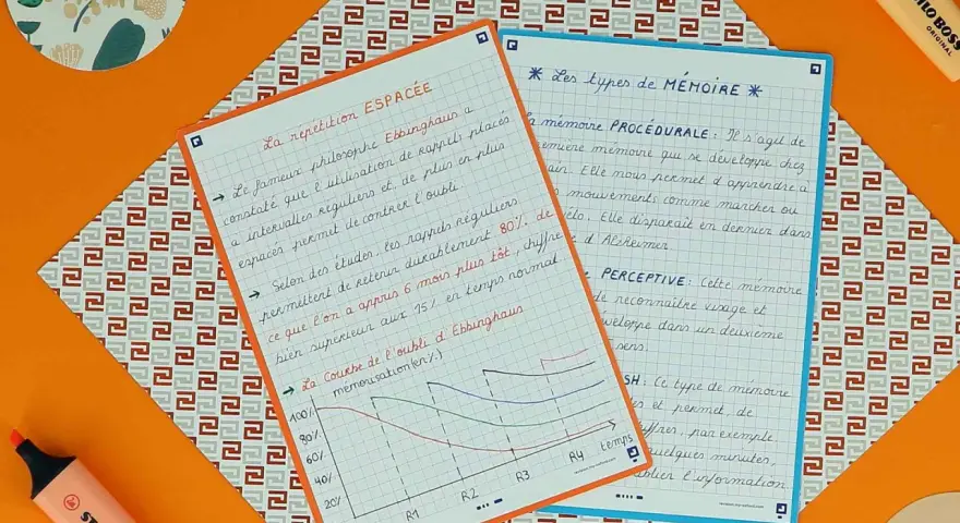 Fiche révision 4ème à imprimer gratuit : notes sur la mémoire, la répétition espacée et les types de mémoire.