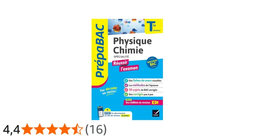 Manuel "PrépaBAC Physique Chimie" pour réussir l'examen, avec fiches, méthodes, sujets corrigés et vidéos. Idéal pour le bac physique chimie 2026.