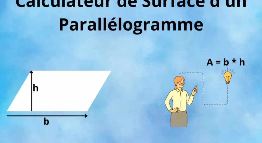 Illustration expliquant comment calculer l'aire d'un parallélogramme : base (b) multipliée par la hauteur (h).